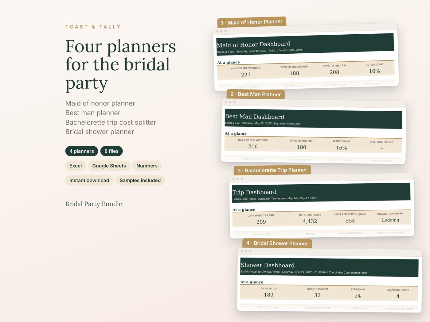 Four planners for the bridal party