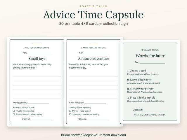 Bridal Shower Advice Time Capsule Card Kit