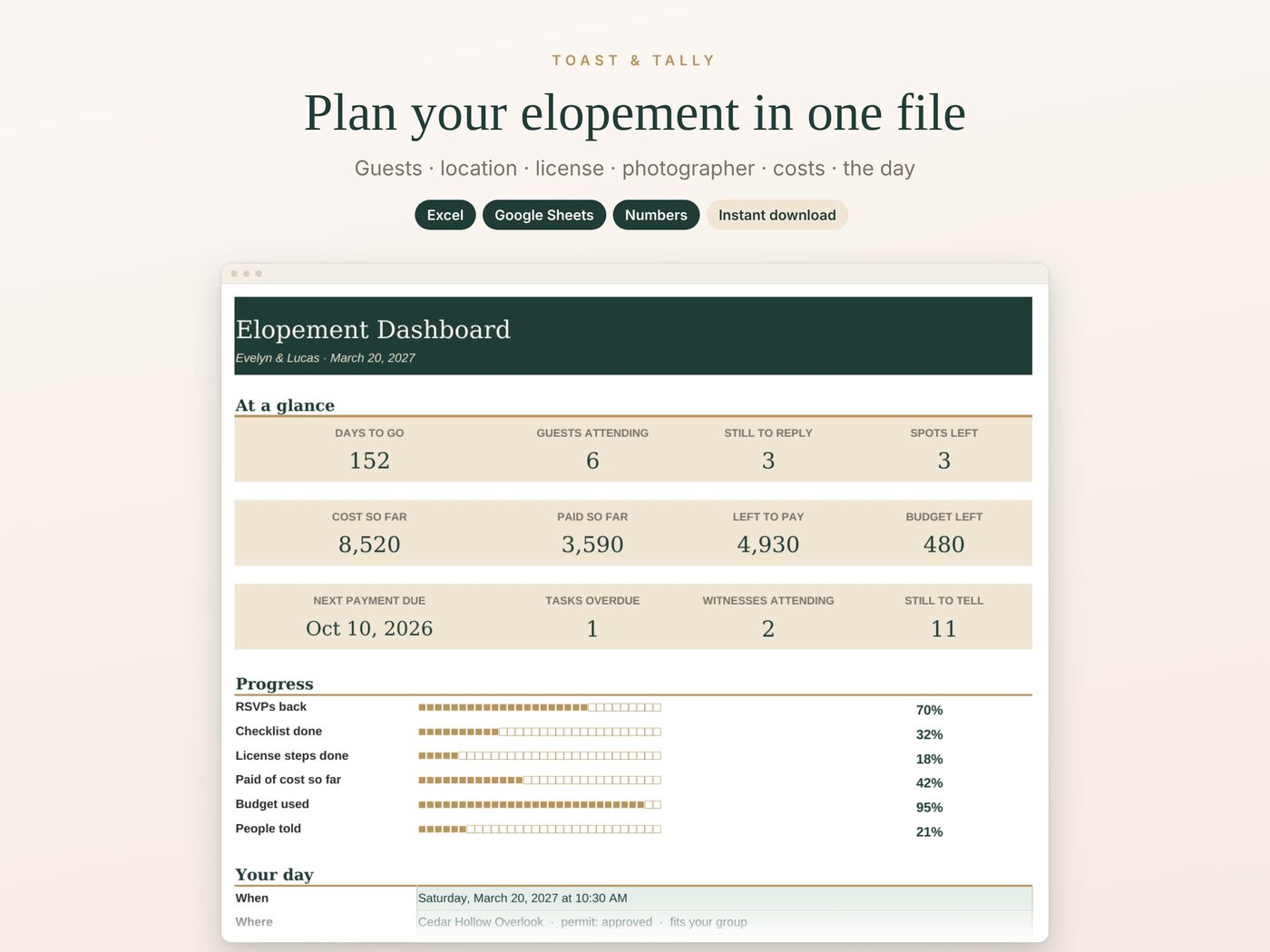 Plan your elopement in one file