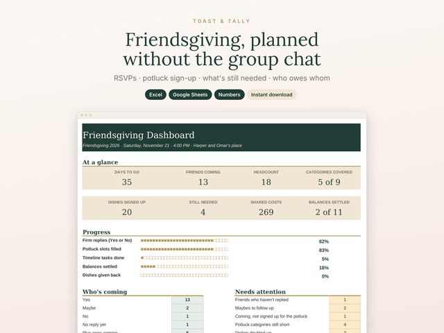 Friendsgiving Planner & Potluck Sign-Up