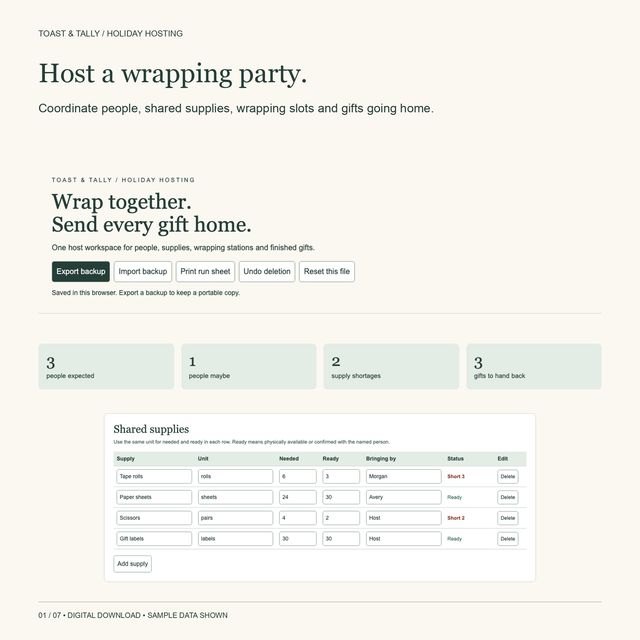 Gift Wrapping Party Host Planner