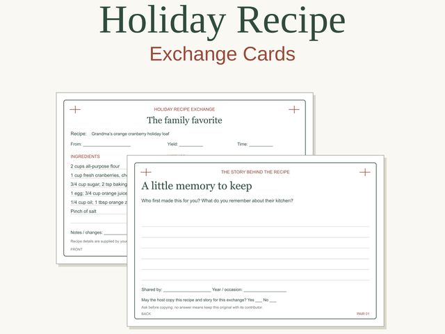 Holiday Recipe Exchange Keepsake Card Kit