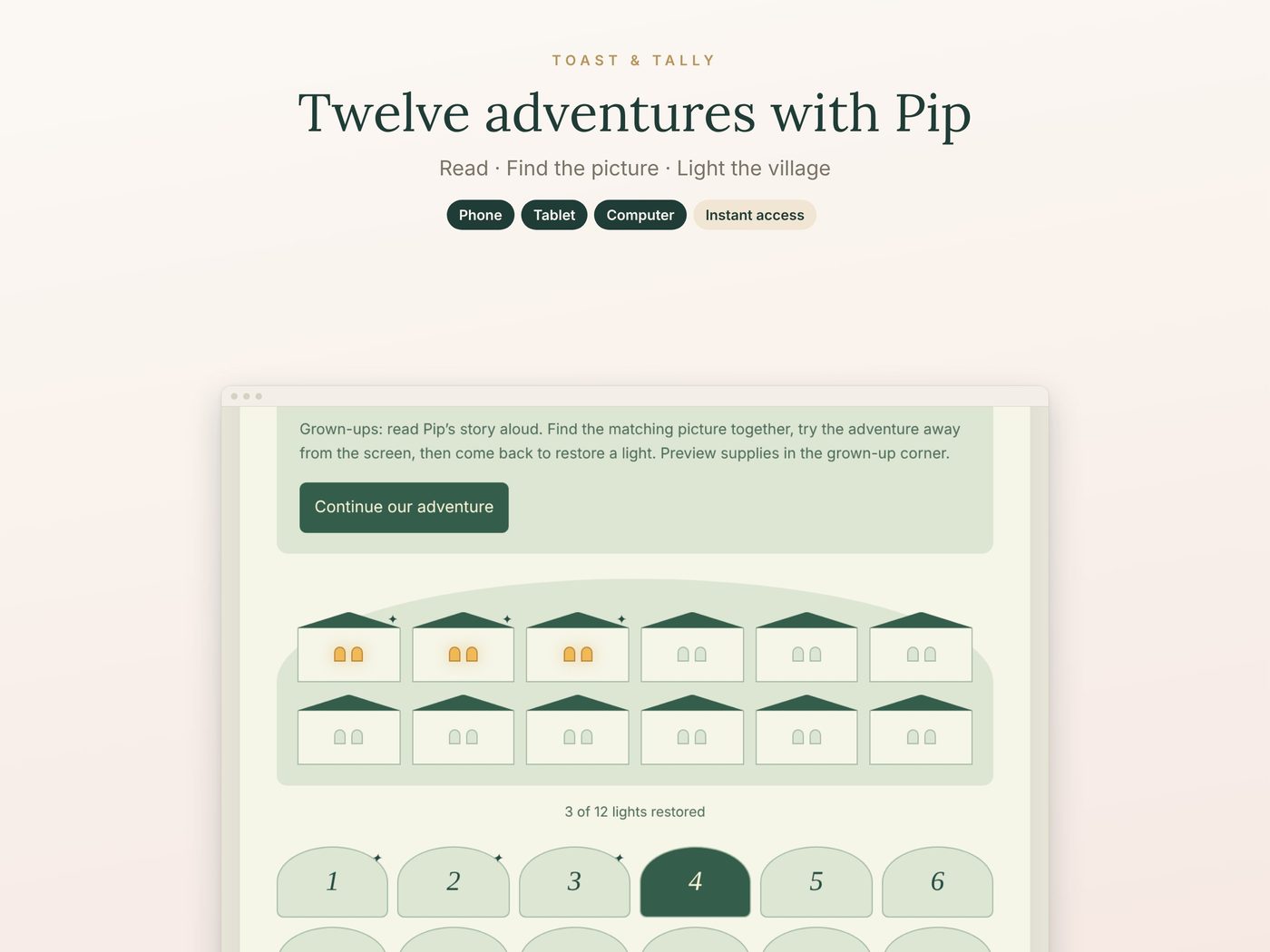 Twelve adventures with Pip