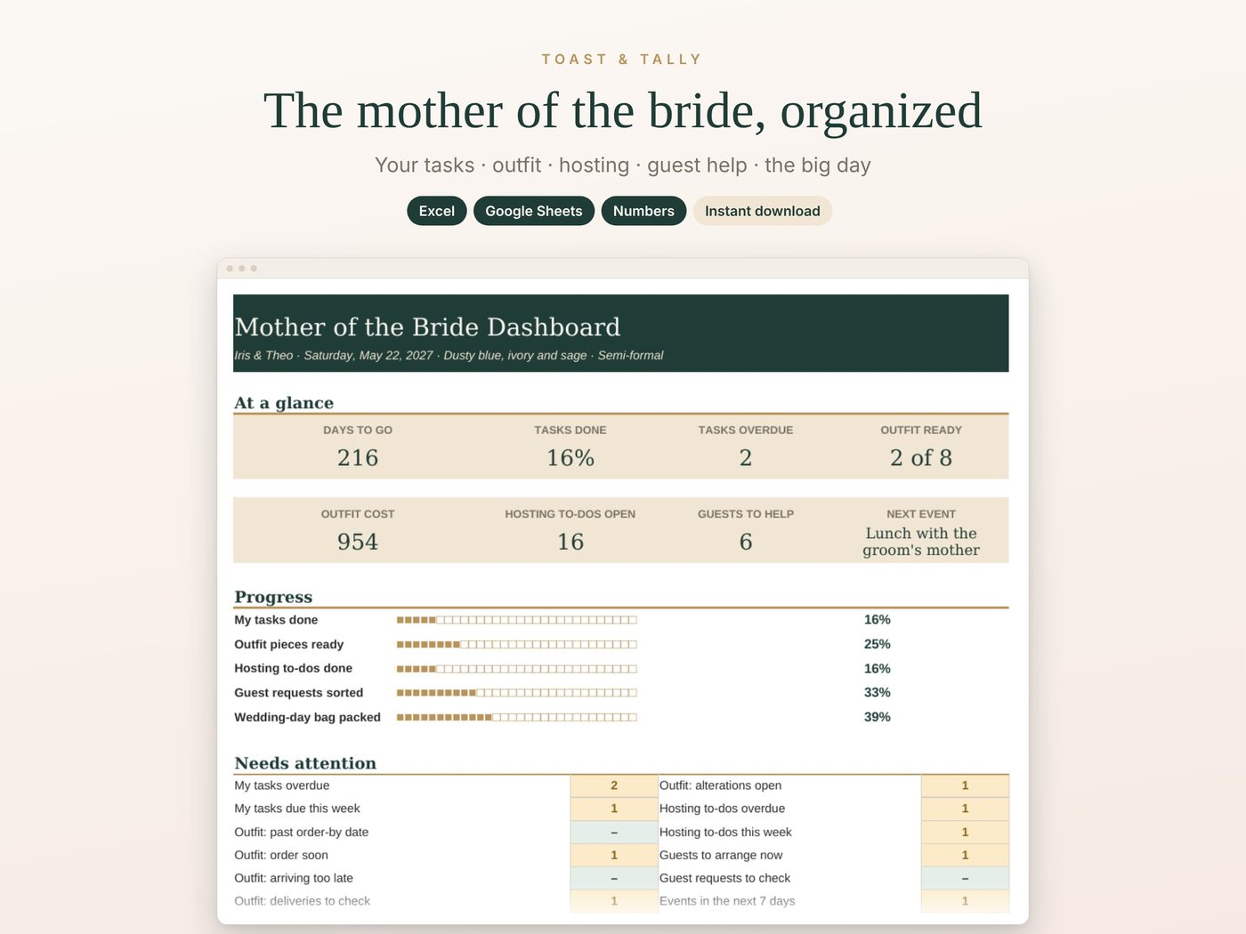 The mother of the bride, organized