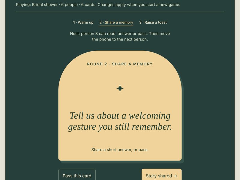 Pass the Toast: a real screen from the app