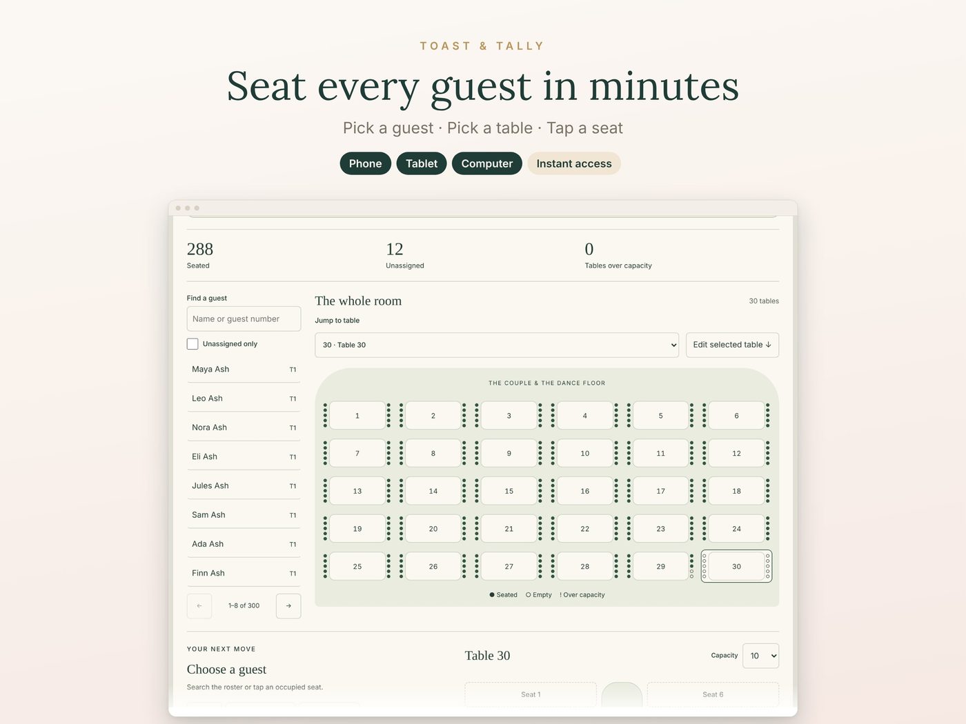Seat every guest in minutes