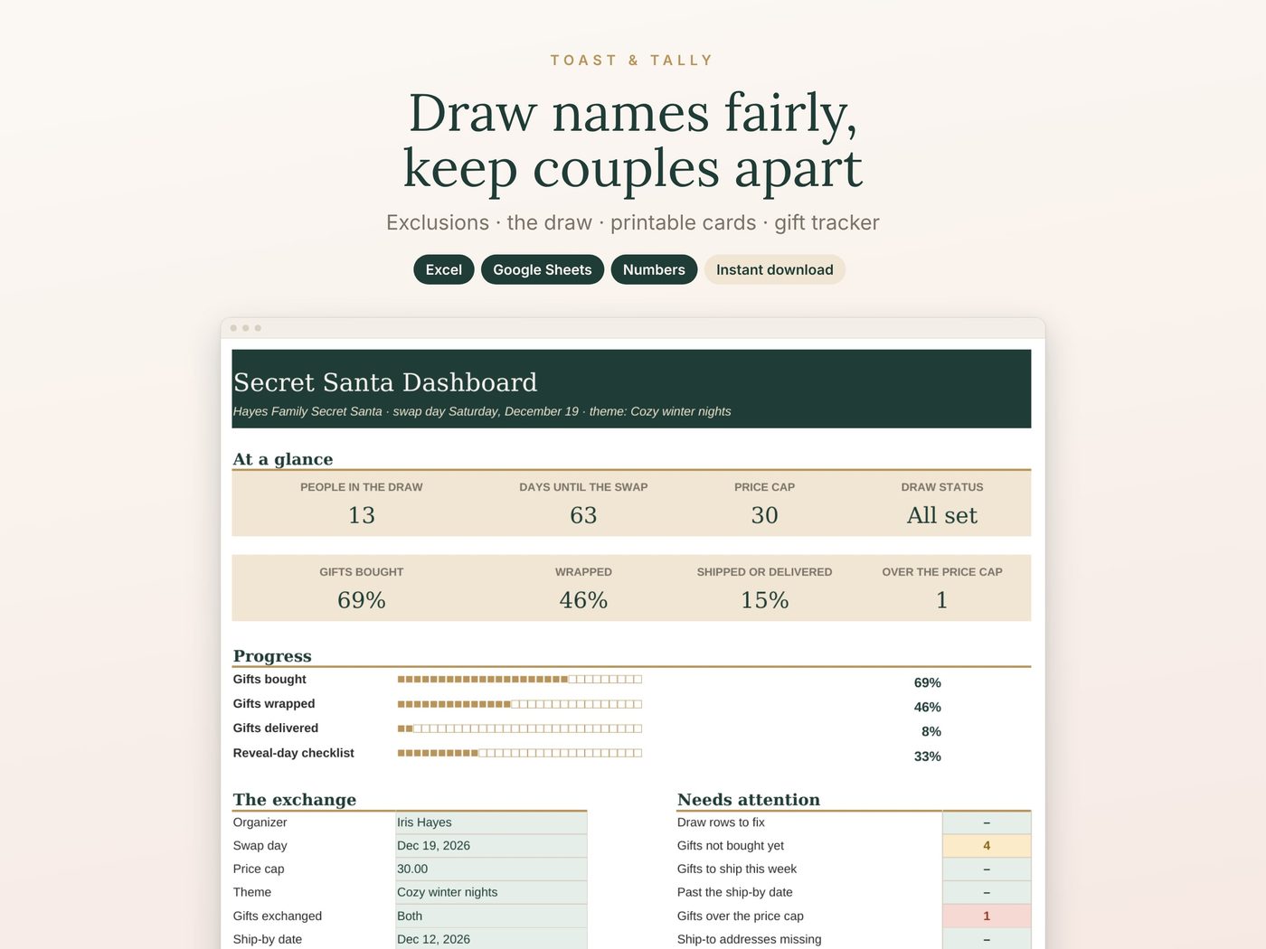 Draw names fairly, keep couples apart