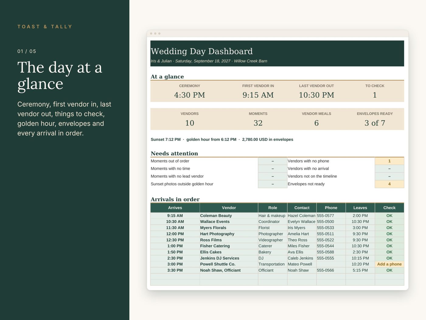 Wedding Day Timeline for Vendors photo 1