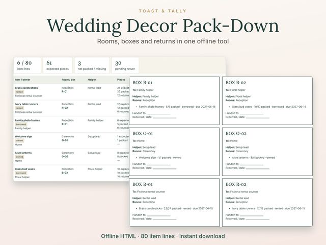 Wedding Decor Pack-Down and Return Tool