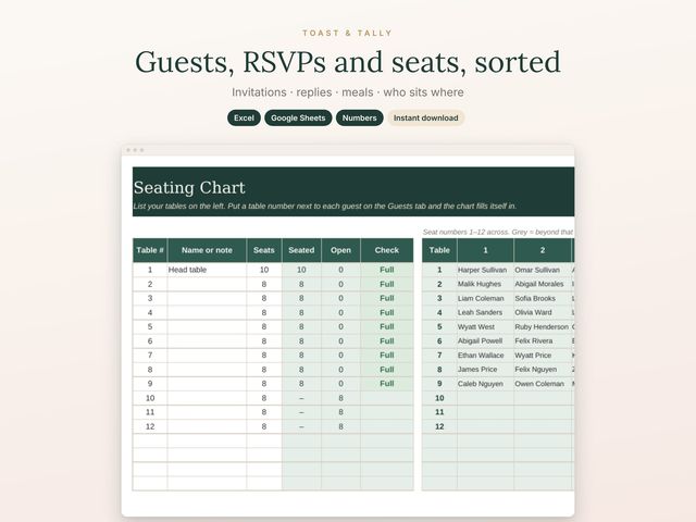 Wedding Guest List, RSVP & Seating Chart