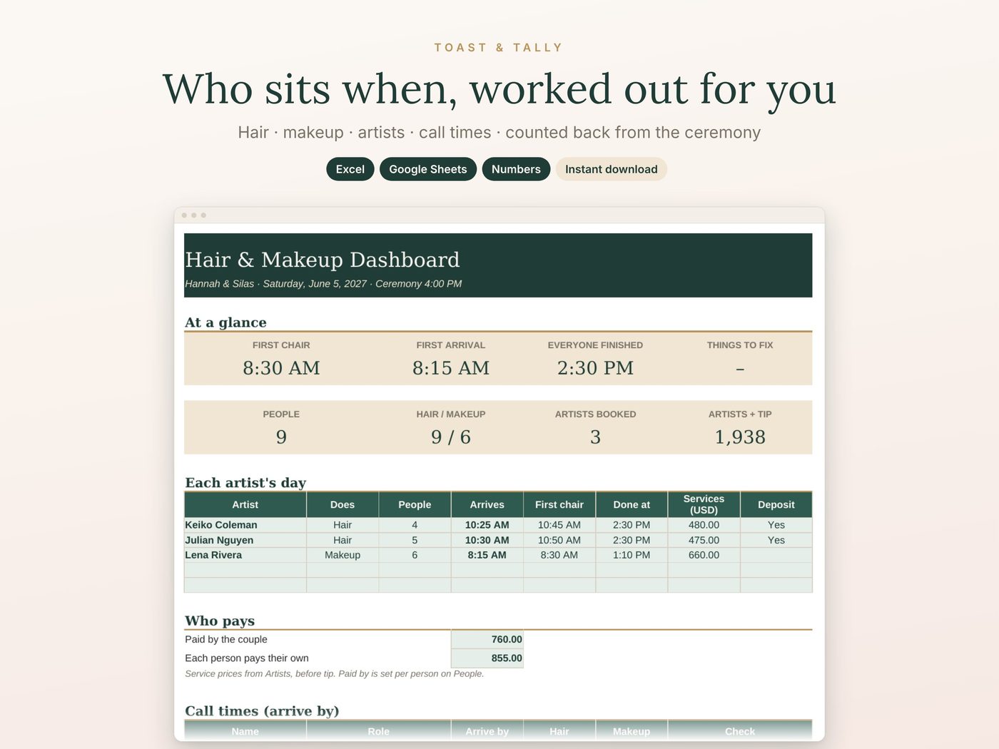 Who sits when, worked out for you