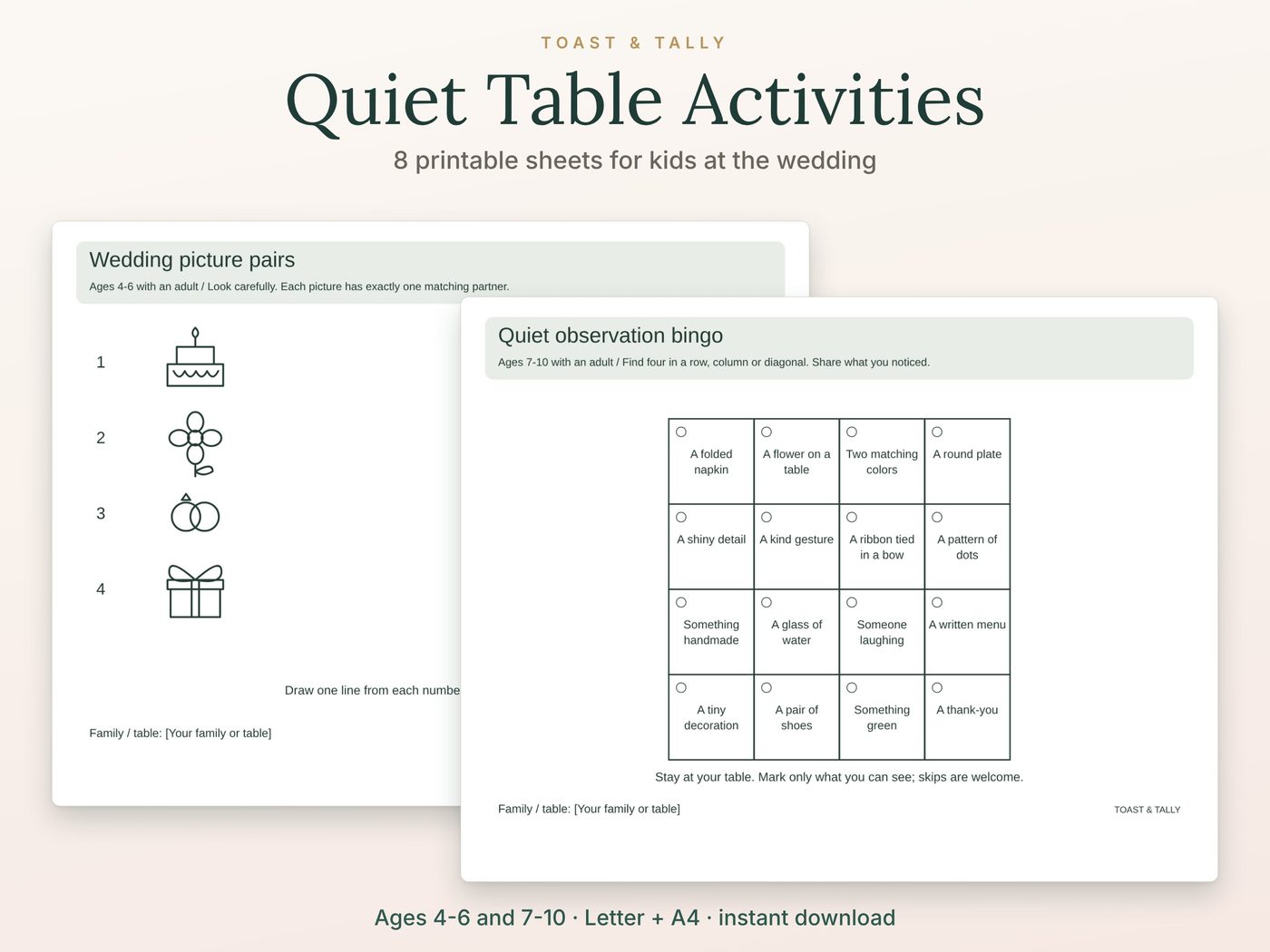 Wedding Table Quiet Activity Placemat Kit