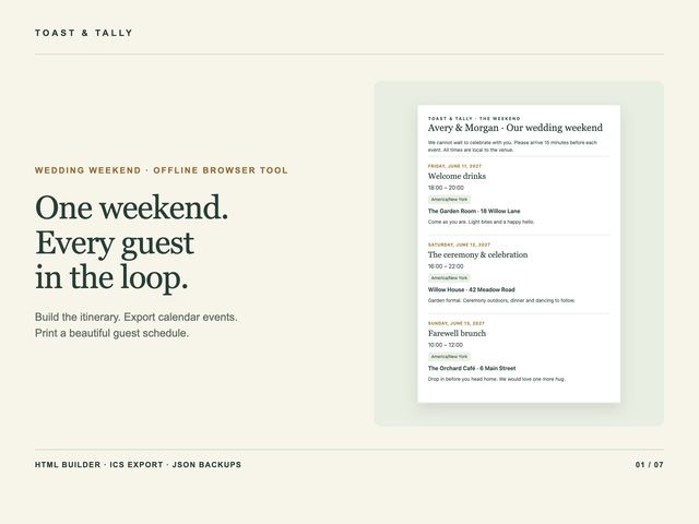 Wedding Weekend Calendar Builder