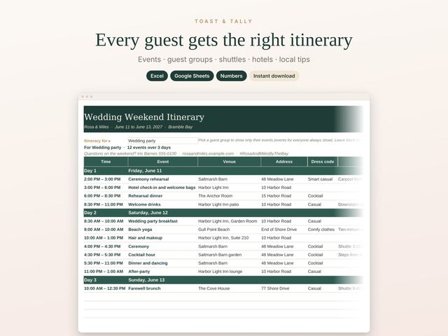 Wedding Weekend Itinerary